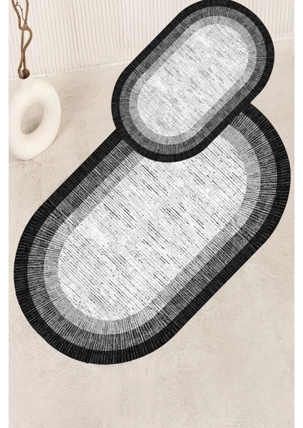 Gri Siyah Beyaz Şerit Desenli Su Emici Banyo Paspas Takımı fiyatları