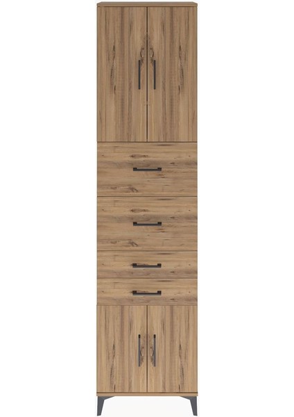 Arges Dolap 3 Raflı 4 Çekmeceli 4 Kapaklı 60X30X243 Çam-Çam