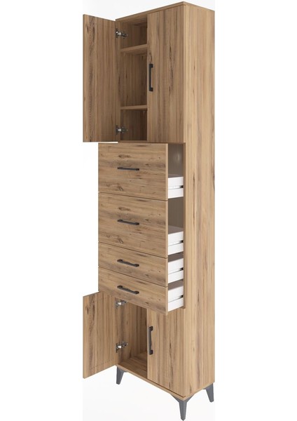 Arges Dolap 3 Raflı 4 Çekmeceli 4 Kapaklı 60X30X243 Çam-Çam fırsatları