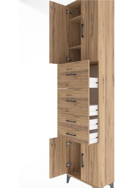 Arges Dolap 3 Raflı 4 Çekmeceli 4 Kapaklı 60X30X243 Çam-Çam indirimleri