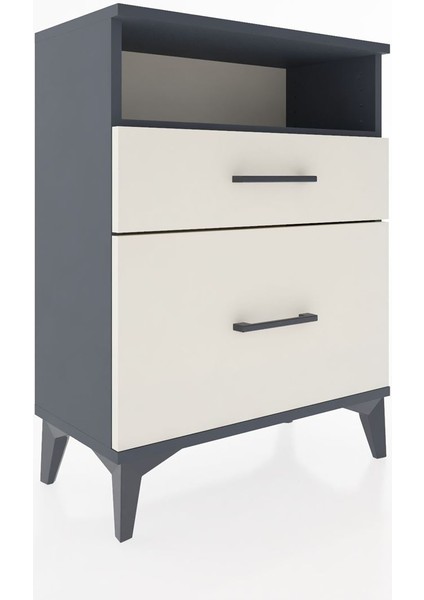 Arges Komodin Tek Raflı 2 Çekmeceli 60X30X80 Antrasit-Aytaşı fiyatları