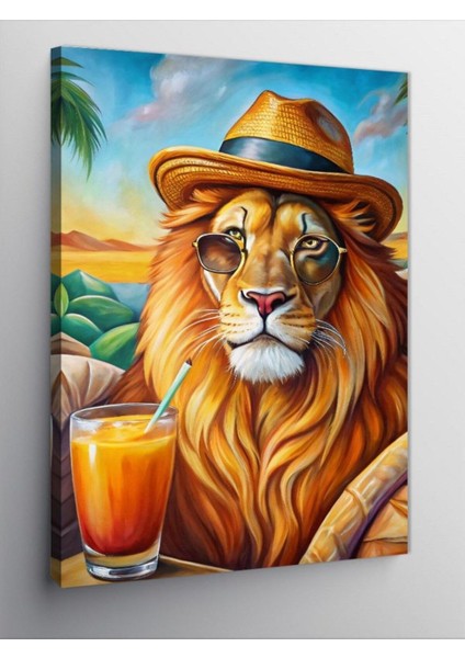 Kanvas Tablo Portakal Suyu Içen Aslan 100 x 140 CNVSDKEY-126170-100-140