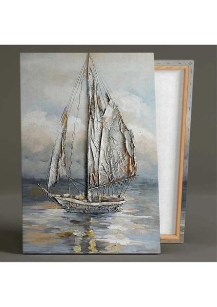 Kanvas Tablo Yağlı Boya Efektli Gemi Yelkenli Deniz Doğa Manzara Kanvas Tablo 50 x 70