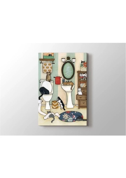 Kanvas Tablo Lavabo ve Banyo Için Kanvas Kedi Tablo 70 x 100