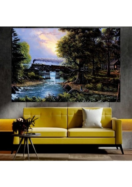 Tren ve Doğa Manzaralı Sanatsal Dekoratif Duvar Tablosu (50X70 Cm)