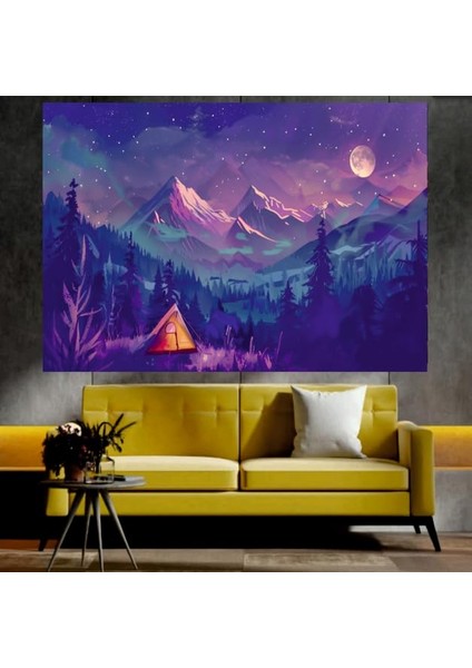 Dolunay ve Dağ Manzaralı Sanatsal Dekoratif Duvar Tablosu (35X50 Cm)