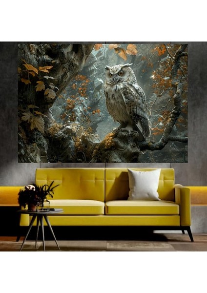 Baykuş Temalı Sanatsal Dekoratif Duvar Tablosu (70X100 Cm)