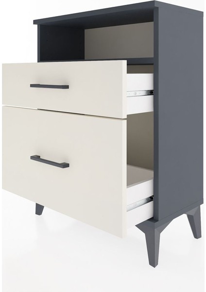 Arges Komodin Tek Raflı 2 Çekmeceli 60X30X80 Antrasit-Aytaşı fırsatları