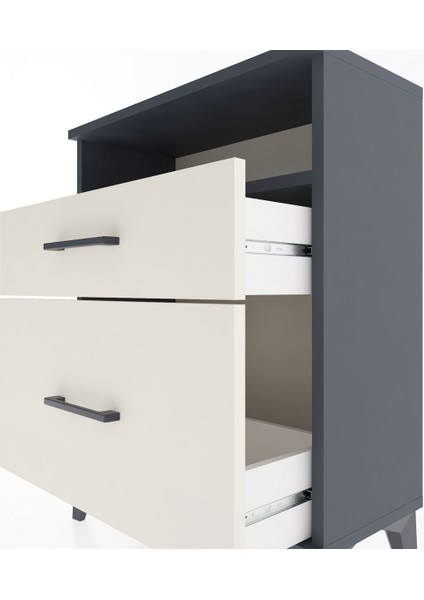 Arges Komodin Tek Raflı 2 Çekmeceli 60X30X80 Antrasit-Aytaşı indirimleri