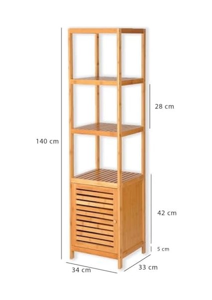 Bambu Tek Kapaklı 4 Raflı Çok Amaçlı Düzenleyici Organizer Dolap - DB-0003 modelleri