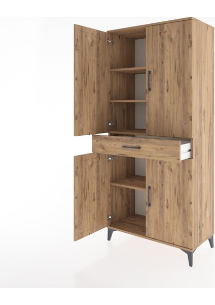 Hyperion Dolap 4 Raflı Tek Çekmeceli 4 Kapaklı 88X44X195 Çam-Çam fırsatları