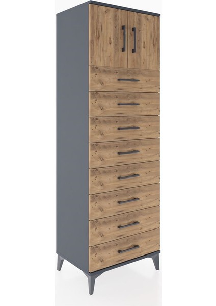 Hyperion Dolap Tek Raflı 8 Çekmeceli 2 Kapaklı 60X44X182 Antrasit-Çam fiyatları