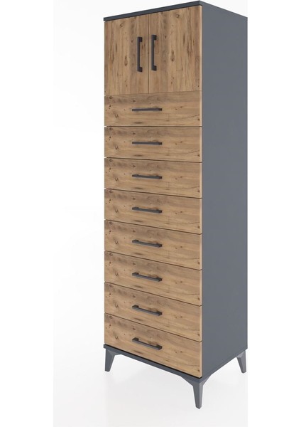 Hyperion Dolap Tek Raflı 8 Çekmeceli 2 Kapaklı 60X44X182 Antrasit-Çam modelleri