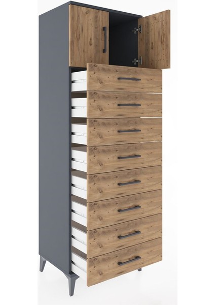 Hyperion Dolap Tek Raflı 8 Çekmeceli 2 Kapaklı 60X44X182 Antrasit-Çam fırsatları