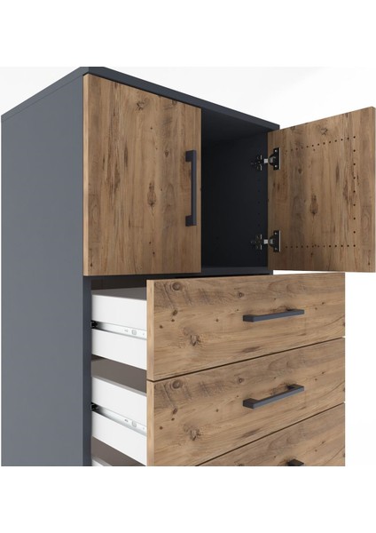 Hyperion Dolap Tek Raflı 8 Çekmeceli 2 Kapaklı 60X44X182 Antrasit-Çam indirimleri