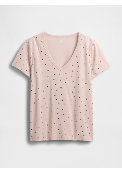 Kadın Açık Pembe V Yaka Grafik T-Shirt fiyatları