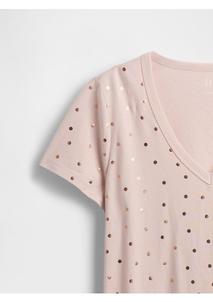 Kadın Açık Pembe V Yaka Grafik T-Shirt modelleri