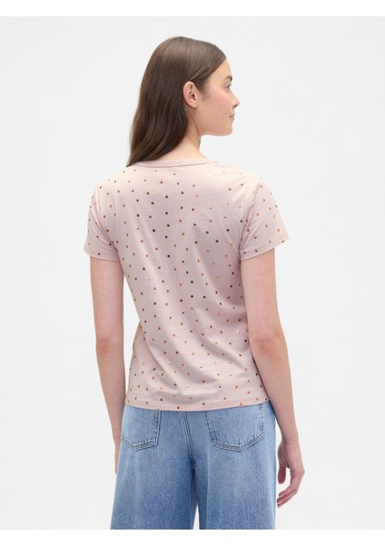 Kadın Açık Pembe V Yaka Grafik T-Shirt fırsatları