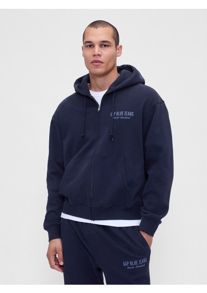 Erkek Lacivert Vintagesoft Gap Logo Fermuarlı Sweatshirt