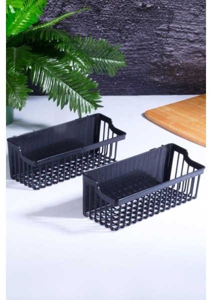 Kitchen 2 Adet Yapışkanlı Çok Amaçlı - Mutfak Rafı Plastik Şampuanlık Organizeri Siyah