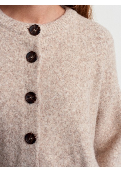 60280 Yanları Yırtmaçlı Yün Karışımlı Triko Hırka-Bej Melanj fırsatları