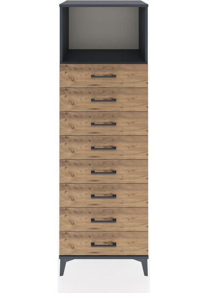 Hyperion Dolap Tek Raflı 8 Çekmeceli 60X44X182 Antrasit-Çam
