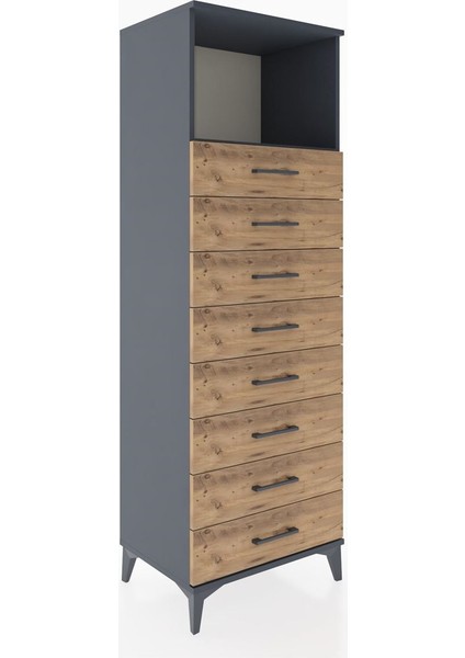 Hyperion Dolap Tek Raflı 8 Çekmeceli 60X44X182 Antrasit-Çam fiyatları