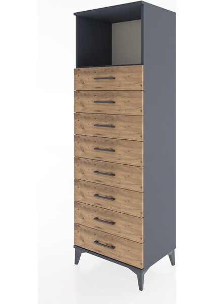 Hyperion Dolap Tek Raflı 8 Çekmeceli 60X44X182 Antrasit-Çam modelleri