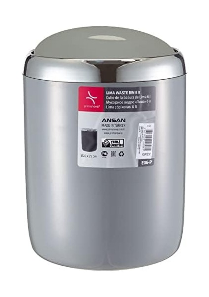M-E06-07-P Lima Çöp Kovası, Krom Dekorlu, Gri fiyatları