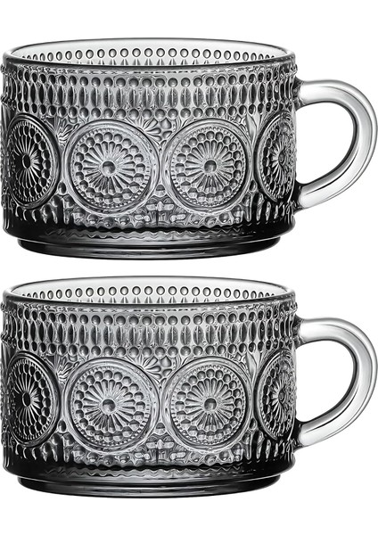 Adet Desenli Kulplu Kase - Şeffaf Füme Cam, ve Soğuk Kullanım Için Büyük Kase, Meyve, Yoğurt, Yulaf, Çay ve Tatlı Için Çok Amaçlı, Füme Renk