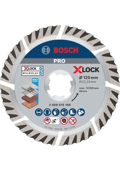 Professional Kesme Diski, (Evrensel, X-, Delik Çapı: 22,23 Mm, Kesme Genişliği 2 Mm), 2608615166, Gri, 12,5 cm