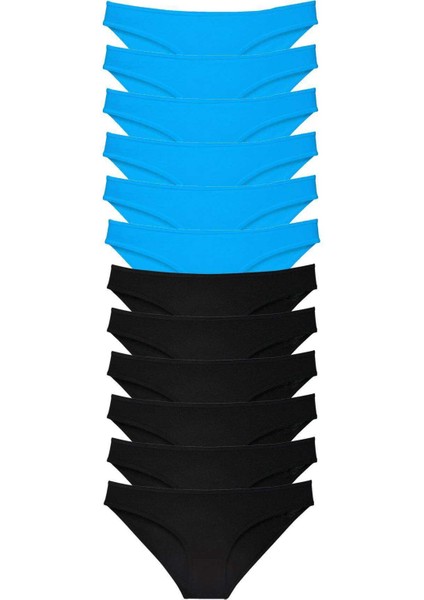 12 Adet Eko Set Likralı Kadın Slip Külot Siyah Mavi fiyatları