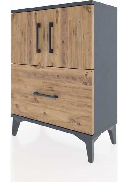 Arges Komodin 2 Raflı Tek Çekmeceli 2 Kapaklı 60X30X80 Antrasit-Çam modelleri