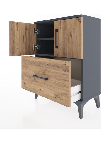 Arges Komodin 2 Raflı Tek Çekmeceli 2 Kapaklı 60X30X80 Antrasit-Çam fırsatları