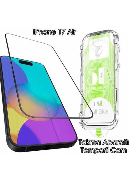 iPhone 17 Air - Tam Ekran Koruyucu Gerçek 9h Temperli Cam, (Otomatik Takma Aparatlı) Full Cam