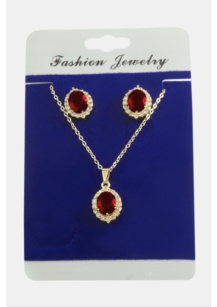 Oval Zirkon Taşlı Set Kolye
