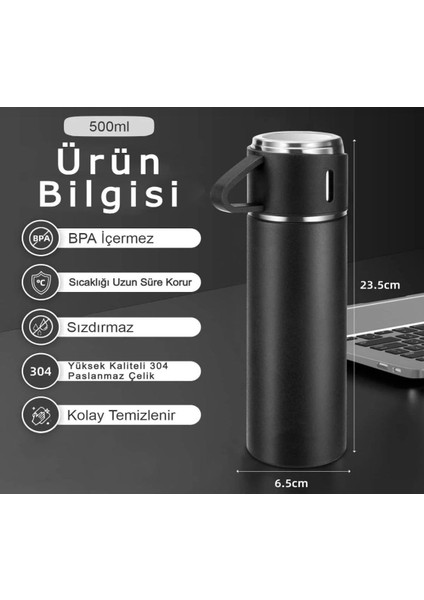 Üç Bardaklı Termos- Paslanmaz Çelik - Vacuum Flask Set- 12 Saat Sıcak ve Soğuk Korumalı modelleri
