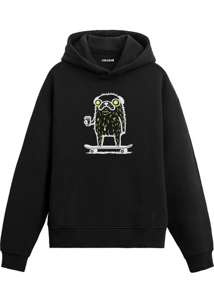 Kaykaycı Kirpi Tasarım Baskılı Kapşonlu Hoodie