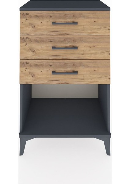 Hyperion Komodin 3 Çekmeceli 60X44X96 Antrasit-Çam