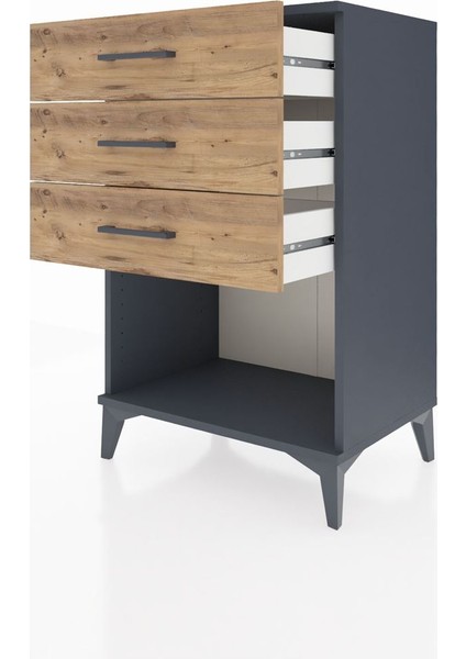 Hyperion Komodin 3 Çekmeceli 60X44X96 Antrasit-Çam fırsatları