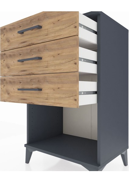 Hyperion Komodin 3 Çekmeceli 60X44X96 Antrasit-Çam indirimleri