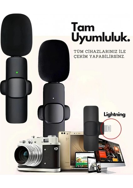 Type-C Çiftli Kablosuz Yaka Mikrofon Seti Telefon Vlog Canlı Yayın Tiktok Youtube Uyumlu