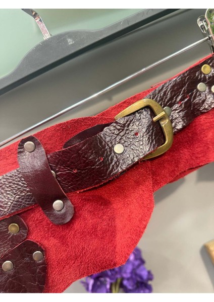 Rosaline Deri Kemer | El Yapımı Bordo Bohem Tasarım modelleri