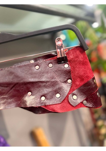 Rosaline Deri Kemer | El Yapımı Bordo Bohem Tasarım indirimleri