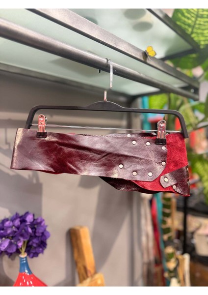 Rosaline Deri Kemer | El Yapımı Bordo Bohem Tasarım