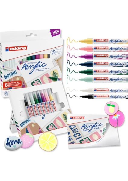 Start Set Akrilik, Su Geçirmez; Ince ve Orta Uç, Kartpostal Pedi Dahil - 8&apos;li Akrilik Seti (Nordik) - Kaya Için Akrilik Işaretleyiciler