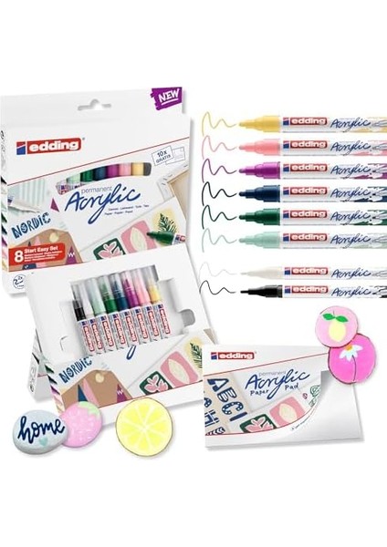 Start Set Akrilik, Su Geçirmez; Ince ve Orta Uç, Kartpostal Pedi Dahil - 8&apos;li Akrilik Seti (Nordik) - Kaya Için Akrilik Işaretleyiciler modelleri