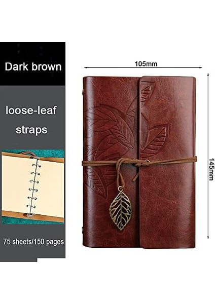 Retro Vintage Yapraklı Not Defteri, Klasik Pu Deri Kapak, Seyahat Defteri, Trl Journal, Günlük, Seyahat Günlüğü, Doldurulabilir Eskiz Defteri, Sketchbook, 105 x 145 mm fiyatları