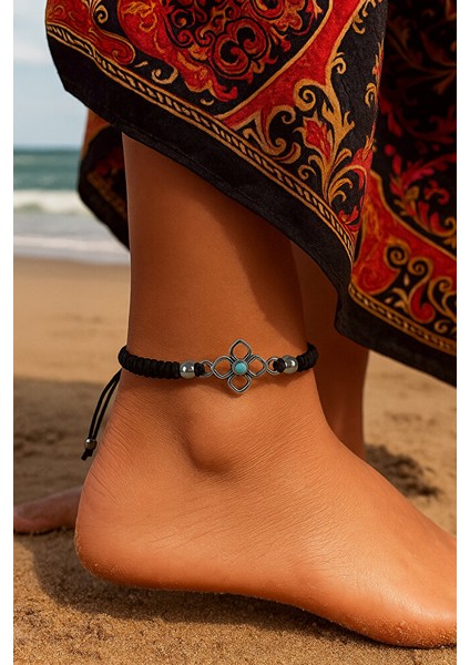 Siyah Makrome Ayarlanabilir Mavi Boncuk Detaylı El Yapımı Bileklik modelleri