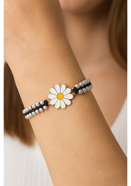 Papatya Figürlü Çift Sıra Boncuklu Makrome Bileklik fiyatları